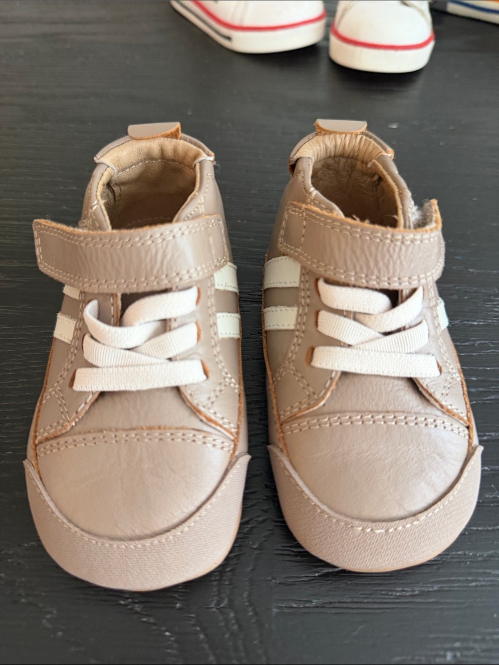 Old Soles Taupe Sneakers with White Stripes
